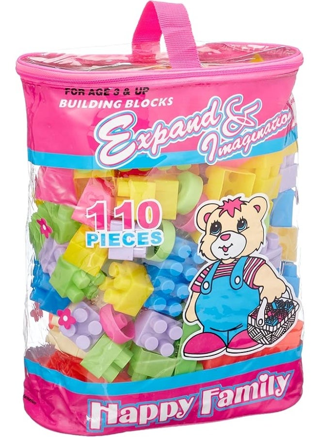 Happy Family Building Blocks Bag - 110 Pieces - Pink, Plastic